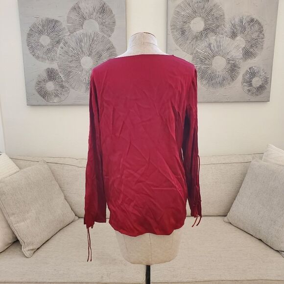 HUGO BOSS| 'Burana' Stretch Silk Blouse - size 10 in Dark Red - Picture 10 of 14